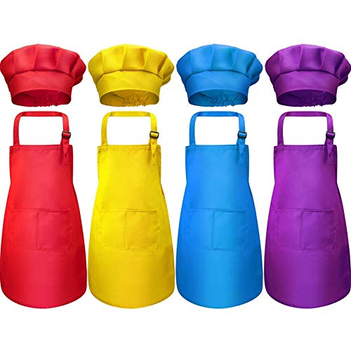 Celabie 8-Teiliges KinderschüRzen- und KochmüTzen-Set, Verstellbar, mit 2-KüChenschüRzenschüRze von Celabie