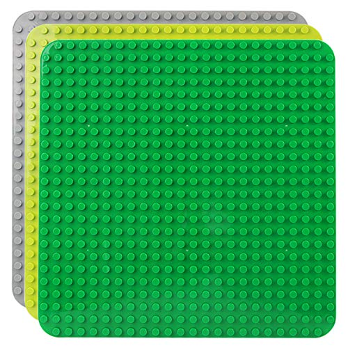 Celawork Große Bauplatte Kompatibel mit Duplo Platten,große Grundplatte,38 * 38cm Platten-Set für Kreatives Spielen, Lernspielzeug (Grün, Grau, Hellgrün), für 18 Monate und älter von Celawork