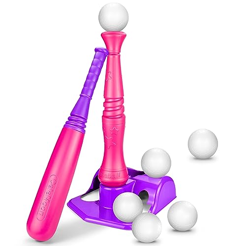 CeleMoon TBall-Set für Kinder von 3–5 Jahren, Baseball-Softball-Schlägerspielzeug-Set, 6 Bälle enthalten, für Kleinkinder, Jungen, Mädchen, Alter 3–8 Jahre, Indoor-Outdoor-Sport, Spielspiel, Rosa CeleMoon TBall-Set für Kinder von 3–5 Jahren, Baseball-Softball-Schlägerspielzeug-Set, 6 Bälle enthalten, für Kleinkinder, Jungen, Mädchen, Alter 3–8 Jahre, Indoor-Outdoor-Sport, Spielspiel, Rosa von CeleMoon