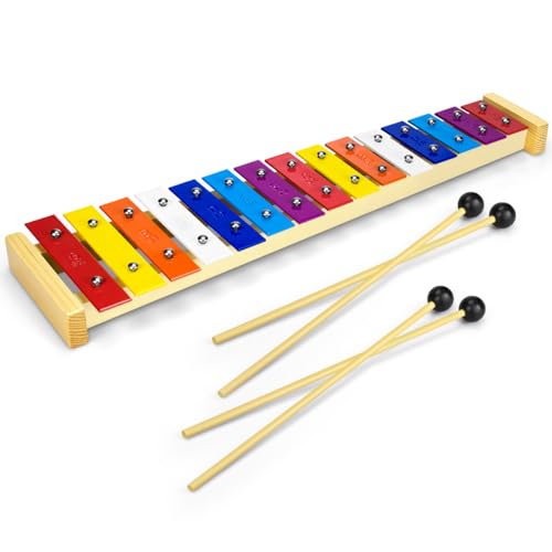 CeleMoon Xylophon-Glockenspiel aus natürlichem Holz, für Kleinkinder, mit mehrfarbigen Metallstäben, inklusive zwei Sets kindersicherer Holzschlägel, 15 Farbtöne CeleMoon Xylophon-Glockenspiel aus natürlichem Holz, für Kleinkinder, mit mehrfarbigen Metallstäben, inklusive zwei Sets kindersicherer Holzschlägel, 15 Farbtöne von CeleMoon