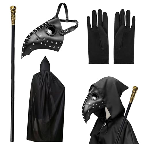 Celebration Directre Halloween Pestärzte Maske, Gothic Pestärzte Maske Lange Nase Schnabelmaske mit schwarzem Kapuzenumhang, schwarze Handschuhe, König Zepter für Halloween Cosplay Verkleidung Celebration Directre Halloween Pestärzte Maske, Gothic Pestärzte Maske Lange Nase Schnabelmaske mit schwarzem Kapuzenumhang, schwarze Handschuhe, König Zepter für Halloween Cosplay Verkleidung von Celebration Directre