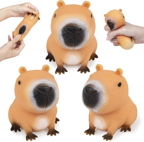 3 Stück Capybara Anti Stress Spielzeug, Capybara Squeeze Toy, Kugelfisch Stressball, Lustig Squishy Antistressball Spielzeug für Erwachsene und Kinder (A) von CelestiMingle