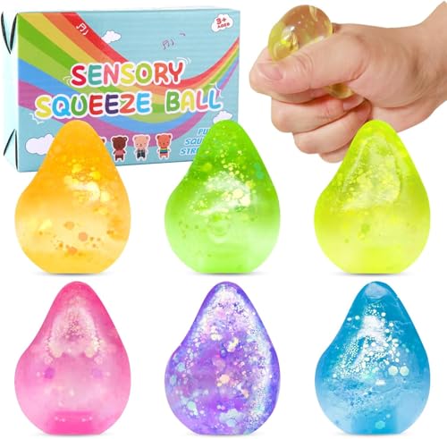 6 Stück Stressbälle, Anti Stress Bälle, Antistressball mit Wasser Drop, Stressball Quetschball Stressabbau Spielzeug, Squishy Balls für Kinder Erwachsene ADHS, Ostergeschenk für Kinder (A)(A) von CelestiMingle