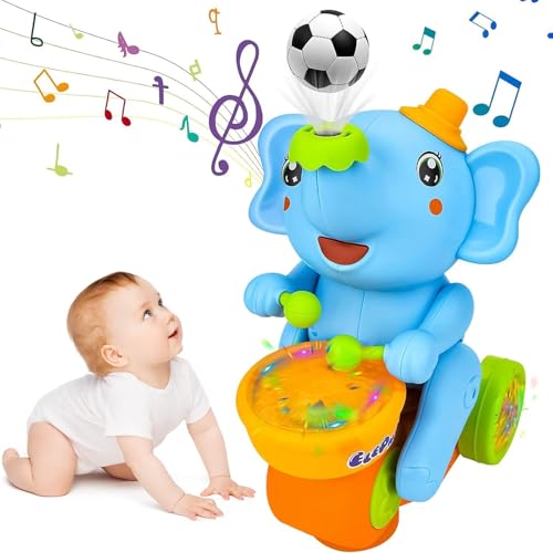 Musikalisches Elefantenspielzeug zum Laufen mit Trommeln und LED-Lichtern, interaktives Babyspielzeug mit Geräuschen, bewegliches Elefantenspielzeug für Kleinkinder, frühpädagogisches Spielzeug von CelestiMingle