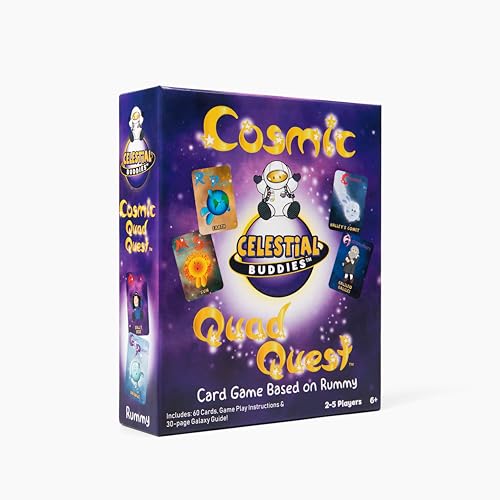 Celestial Buddies Cosmic Quad Quest Kartenspiel mit 30-seitigem Galaxie-Leitfaden | Weltraum-Thema, lustiges Lernspiel für 2–5 Spieler, Kinder ab 6 Jahren, STEM-Lernen, Planeten und Weltraumforschung von Celestial Buddies