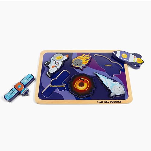 Celestial Buddies Journey into Space – Chunky Wooden Toddler Puzzle, 30,5 x 20,3 cm – Pädagogisches Weltraum-Puzzle für frühe Wissenschaft & Astronomie Erkundung – MINT-Lernen von Celestial Buddies