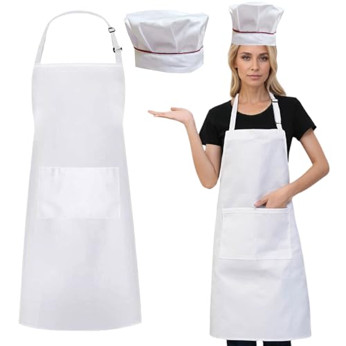 2 Pcs Koch KostüM Herren KochschüRze Herren Weiß KüChenschüRze Herren LatzschüRze Herren KostüM Koch KochmüTze SchüRze Set Anzug Verstellbare LatzschüRze Mit 2 Taschen Um Malen Backen Kochen ﻿ von Celiodd