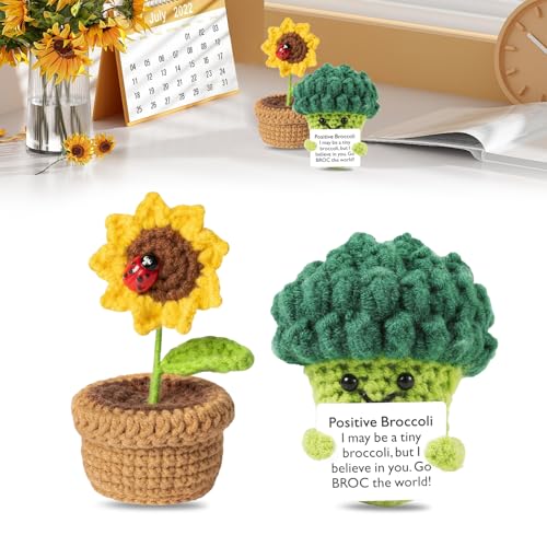 Celiodd 2 StüCk Positive Brokkoli Sonnenblume Positive Geschenke Positive Potato,Positive Schreibtisch Dekoration FüR Jeden Anlass Und Freunde Geburtstag Lustige Deko von Celiodd