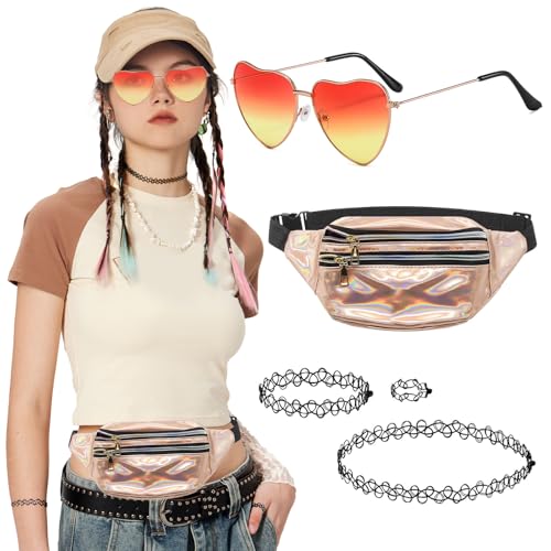 Celiodd 90er Jahre Outfit Damen 90er Jahre Accessoires Vintage 90er Party Outfit Herzförmige Brille,Gürteltasche Aus Metall Schlüsselbein-Halskette für Hippie-Neon-Karneval-Party-Rollenspiele Celiodd 90er Jahre Outfit Damen 90er Jahre Accessoires Vintage 90er Party Outfit Herzförmige Brille,Gürteltasche Aus Metall Schlüsselbein-Halskette für Hippie-Neon-Karneval-Party-Rollenspiele von Celiodd