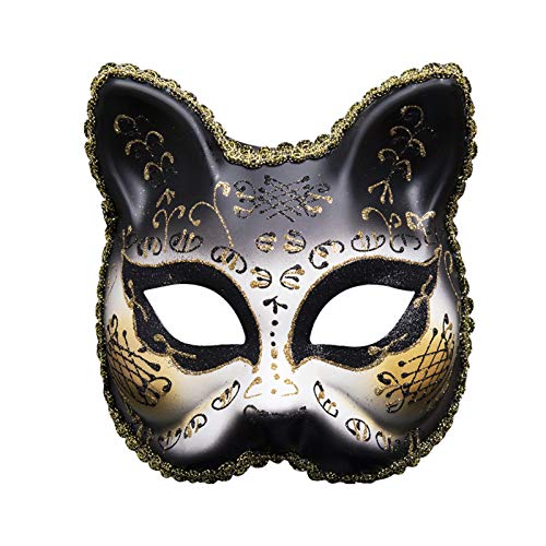 Celucke 1 Stück Katze Maske Maskerade Katzenmaske Masken Venezianische Maske Augenmaske für Damen Cosplay Halloween Karneval Abendkleid Tanz Ball Party von Celucke