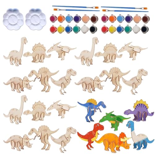 Celuicion Dinosaurier-Malset aus Holz | 3D-Malset für interaktives Kleinkind Dinosaurier Spielzeug – Lernsets aus Holz für die Familie, Spielzimmer von Celuicion