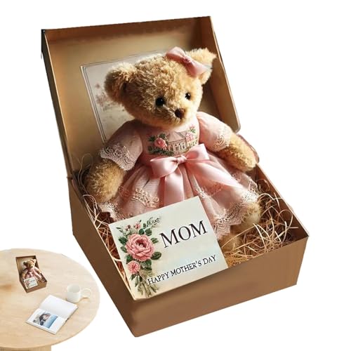 Celuicion Emotional Support Bear, Happy Mutter Tag Stoffed Animal,Plüschbären emotionaler Unterstützung Tier - Elegante Plüsch Positive Puppenbeschaffungskiste für Lehrer -Lehrer -Souvenir von Celuicion