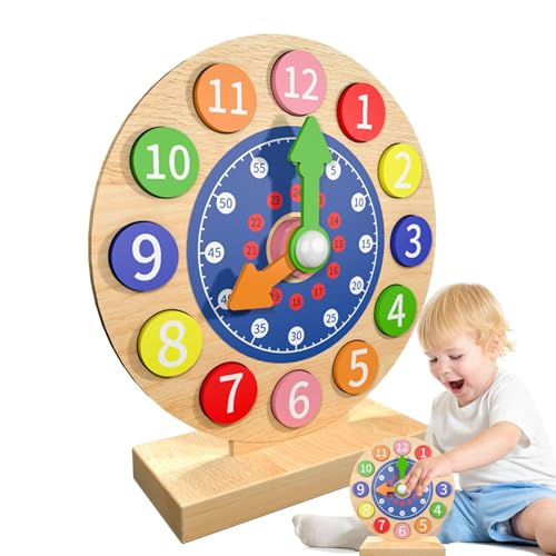 Celuicion Lernuhr für Lernuhr, Lernuhr aus Holz, zum Sortieren von Farben | frühes Lernen, buntes Analog-Spielzeug von Celuicion