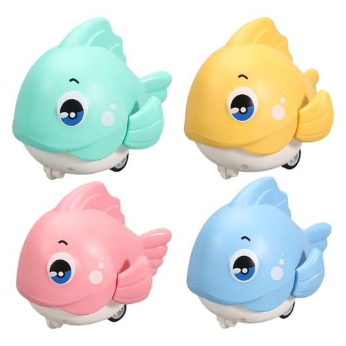 Celuicion Toy Fish Push and Go, Crawling Fish - 4X Cartoon Fish Baby Spielzeug Push and Go,Lernen Crawl, Spazierkindentwicklung Eltern-Kind-Spiele für, Mädchen von Celuicion