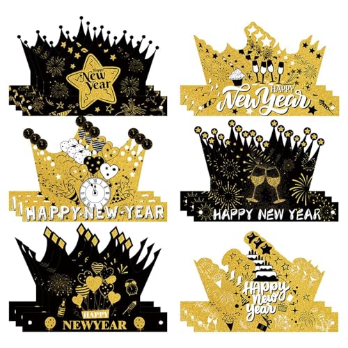 Frohes neues Jahr, Silvestermütze, 18 x Kronenhüte für Silvester, verstellbare Tiara, Silvester-Kopfbedeckung, Dekoration für zu Hause Frohes neues Jahr, Silvestermütze, 18 x Kronenhüte für Silvester, verstellbare Tiara, Silvester-Kopfbedeckung, Dekoration für zu Hause von Celuicion