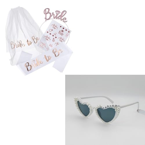 Bride to Be Schärpe Schleier, Junggesellinnenabschied Accessoires Set, mit Braut Schärpe, Schleier, Stirnband, Tattoos Aufkleber, Gläser, für Hochzeit Fotorequisiten Spiele Zubehör von Celvibe