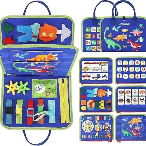 Celvibe Busy Board Quiet Book Montessori für Kinder Junge Mädchen Interaktives Activity Board Spielzeug Weichem Filz Frühe Bildung, Motorikspielzeug Reise Spielzeug Geschenk (Blau, Style 1) von Celvibe