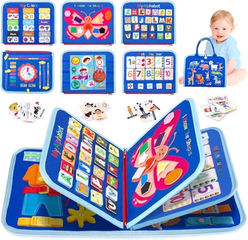 Celvibe Busy Board Quiet Book Montessori für Kinder Junge Mädchen Interaktives Activity Board Spielzeug Weichem Filz Frühe Bildung, Motorikspielzeug Reise Spielzeug Geschenk (Blau, Style 2) von Celvibe