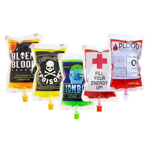 Celvibe Halloween Trinkgefäß Blutbeutel Zum Befüllen Halloween-Blut-Getränkebehälter Blutbeutel für Getränke Halloween Infusionsbeutel Halloween Cosplay Zombie Party (Style 3, 250ml) von Celvibe