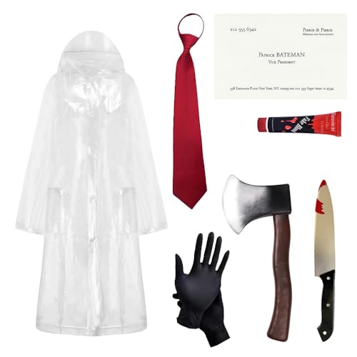 Celvibe Psycho Kostüm für Erwachsene Halloween Kostüm mit Transparenter Regenmantel Rote Krawatte TV Film Charakter Halloween Verkleidung Kostüm Set Karneval Cosplay Outfit von Celvibe