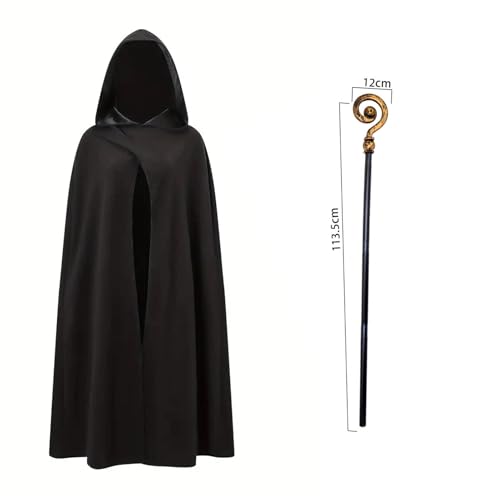 Celvibe Renaissance Kapuzen umhang Erwachsener Unisex mit Magischer Zauberstab Cosplay Mittelalter Umhang Kapuzenumhang Kostüm für Halloween, Fasching, Karneval, schwarz, Grün (Schwarz) von Celvibe