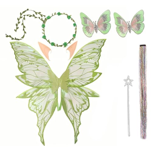 Feenflügel Kostüm Schmetterlingsflügel Prinzessinnenflügel für Kinder Damen mit Elfenöhren, Blumenkranz, Feen Flügel Feenstab, für Geburtstags Weihnachts Karneval Geburtstags Cosplay Party (Grün) Feenflügel Kostüm Schmetterlingsflügel Prinzessinnenflügel für Kinder Damen mit Elfenöhren, Blumenkranz, Feen Flügel Feenstab, für Geburtstags Weihnachts Karneval Geburtstags Cosplay Party (Grün) von Celvibe