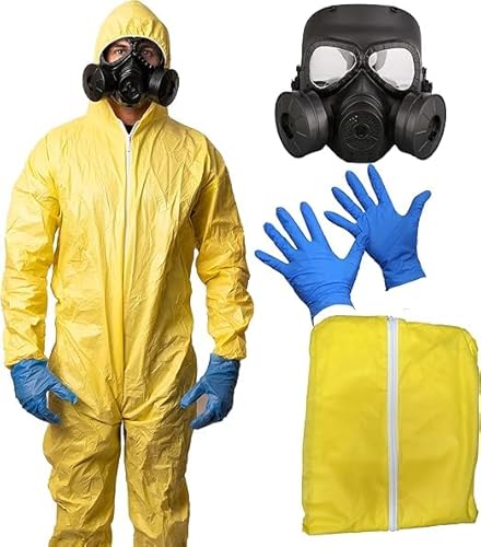 Halloween Kostüm Herren Schutzanzug Outfit Erwachsene Jumpsuit Handschuhe Masken Horror Cosplay Halloween Karneval Party Dekoration (Gelb, 185) von Celvibe