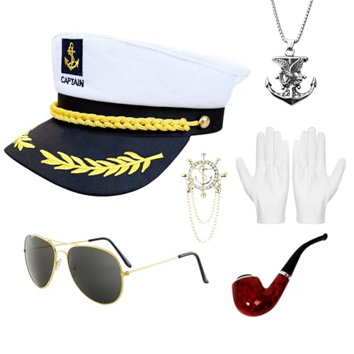 Kapitänsmütze Matrosenmütze Set mit Schal Sonnenbrille Handschuhe für Damen Herren, Marine Hut Kapitän Accessoires Faschingskostüm für Karneval, Mottoparty, Halloween Kapitänsmütze Matrosenmütze Set mit Schal Sonnenbrille Handschuhe für Damen Herren, Marine Hut Kapitän Accessoires Faschingskostüm für Karneval, Mottoparty, Halloween von Celvibe