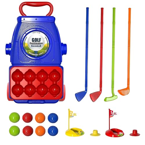 CEMIRK Kinder-Golf-Set, enthält 4 Kinder-Golfschläger, 8 Golfbälle, 2 Übungslöcher und Golfwagen, sicheres, ungiftiges Material, perfekt für Kleinkinder und Kinder im Alter von 3–5 Jahren von Cemirk
