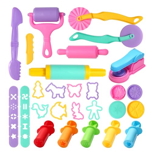 Cemirk 27-teiliges Knete Zubehör Set – Kreatives Knetwerkzeug für Kinder – Buntes Knetset mit Ausstechformen, Walzen & Extruder – Sicheres und langlebiges Knetzubehör für Vorschulkinder von Cemirk
