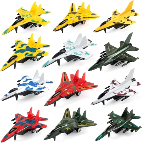 Cemirk Pull-Back Flugzeug-Spielzeug (12 Stück), Kampfjet-Spielzeug-Spielset, Flugzeug-Partygeschenke für Kinder, Flugzeug-Themen-Geschenke für 3-9 Jahre alte Jungen und Mädchen von Cemirk