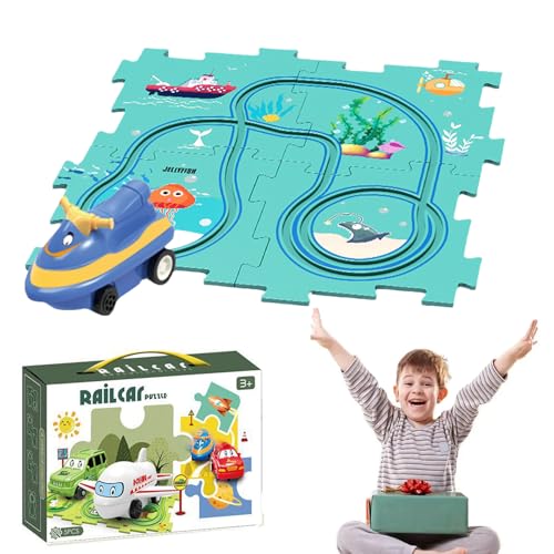 Puzzle Racer Kids Car Track Set, Puzzle Racer Car Track, Puzzle Track Car Play Set, for Kids Christmas Birthday Gifts (Ocean,1 Car+4 Puzzles) von Cemssitu