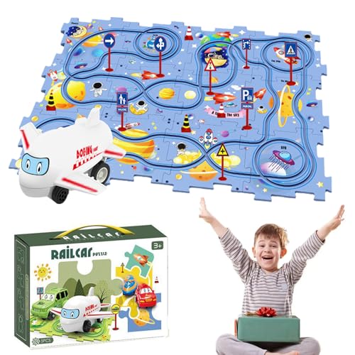 Puzzle Racer Kids Car Track Set, Puzzle Racer Car Track, Puzzle Track Car Play Set, for Kids Christmas Birthday Gifts (Space,1 Car+12 Puzzles+12 Signposts) von Cemssitu