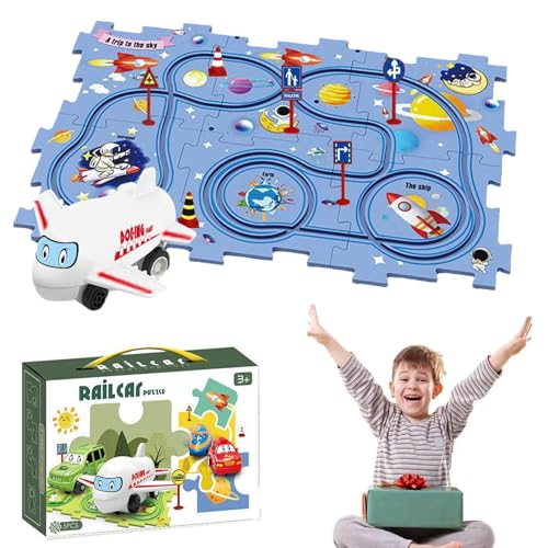 Puzzle Racer Kids Car Track Set, Puzzle Racer Car Track, Puzzle Track Car Play Set, for Kids Christmas Birthday Gifts (Space,1 Car+6 Puzzles+6 Signposts) von Cemssitu