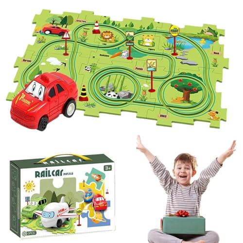 Puzzle Racer Kids Car Track Set, Puzzle Racer Car Track, Puzzle Track Car Play Set, for Kids Christmas Birthday Gifts (Terrestrial,1 Car+6 Puzzles+6 Signposts) von Cemssitu