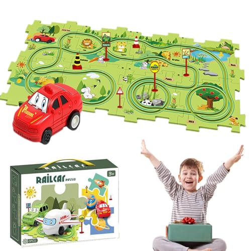 Puzzle Racer Kids Car Track Set, Puzzle Racer Car Track, Puzzle Track Car Play Set, for Kids Christmas Birthday Gifts (Terrestrial,1 Car+8 Puzzles+6 Signposts) von Cemssitu