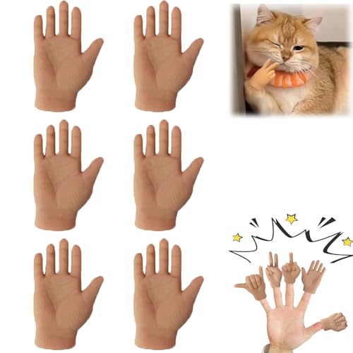 Tiny Hands for Cats, Mini Hands for Cats, Finger Puppets, Rubber Mini Human Hands for Cats, Little Hands Crossed, Stretchable Folded Small Hands Cat Interactive Toy (6pcs-D) von Cemssitu