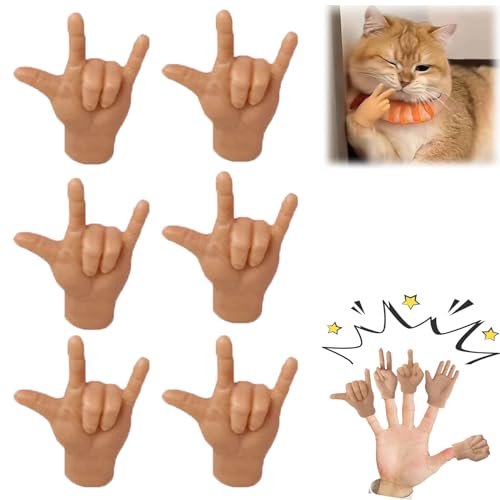 Tiny Hands for Cats, Mini Hands for Cats, Finger Puppets, Rubber Mini Human Hands for Cats, Little Hands Crossed, Stretchable Folded Small Hands Cat Interactive Toy (6pcs-E) von Cemssitu