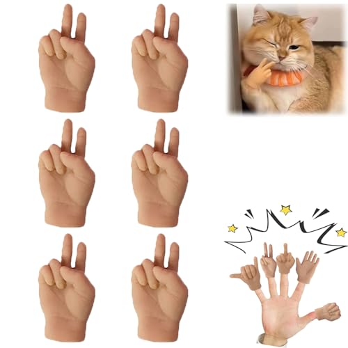 Tiny Hands for Cats, Mini Hands for Cats, Finger Puppets, Rubber Mini Human Hands for Cats, Little Hands Crossed, Stretchable Folded Small Hands Cat Interactive Toy (6pcs-G) von Cemssitu