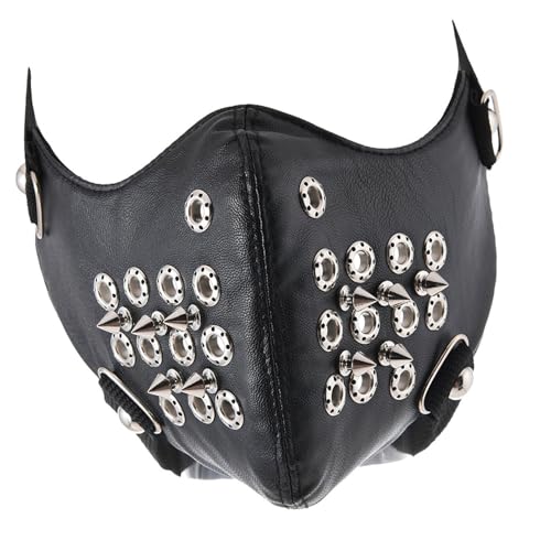 Cenifin Halloween Cosplay Pointed Maske Atmungsaktivem PU Stoffmetall Rahmen Einstellbares Design Für Konzerte Kostümpartys Schwarze PU Ledermaske von Cenifin