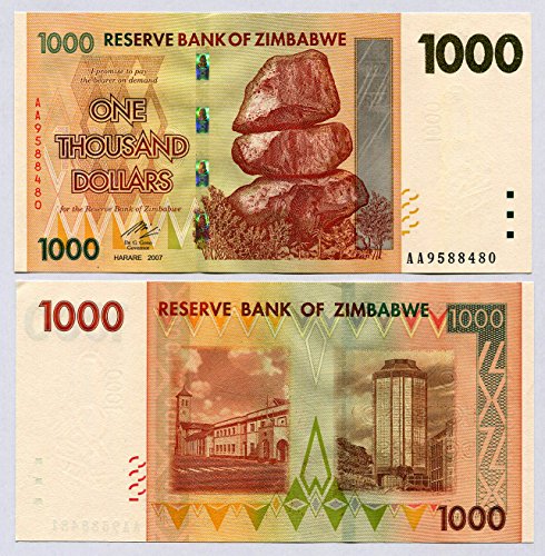 1000 Simbabwe-Dollar, nicht in Umlauf gewesen, Welt-Inflation, Währung, Banknoten von Central Bank of Zimbabwe