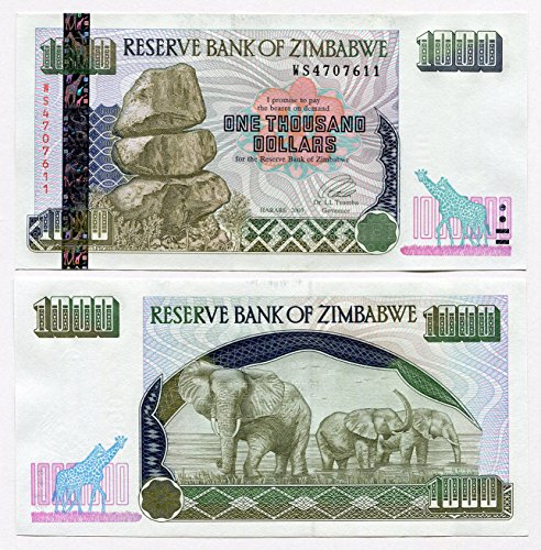 Simbabwe 1000 Dollar 2003 UNC, World Inflation Währung Banknoten, P12 Simbabwe 1000 Dollar 2003 UNC, World Inflation Währung Banknoten, P12 von Central Bank of Zimbabwe