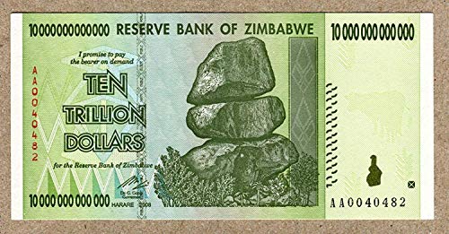 Zimbabwe 10 Trillion Dollar Extremely Low Serial AA00. Note Bill Money Inflation Record Currency Banknote by Zimbabwe Central Bank von Central Bank of Zimbabwe
