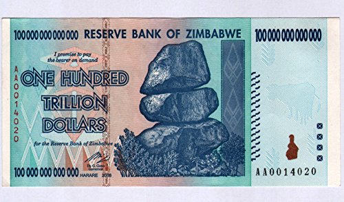 Zimbabwe 100 Trillion Dollar Extremely Low Serial AA001. Note Bill Money Inflation Record Currency Banknote by Zimbabwe Central Bank Zimbabwe 100 Trillion Dollar Extremely Low Serial AA001. Note Bill Money Inflation Record Currency Banknote by Zimbabwe Central Bank von Central Bank of Zimbabwe