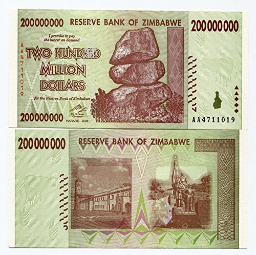Zimbabwe 200 Million Dollar Bank Note 2008 Uncirculated by Reserve Bank of Zimbabwe von Central Bank of Zimbabwe
