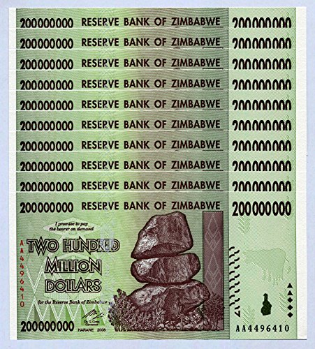 Zimbabwe 200 Million Dollars x 10 pcs 2008 P81 Consecutive UNC Currency Bills von Central Bank of Zimbabwe