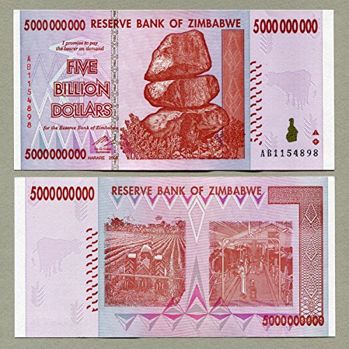 Zimbabwe 5 Billion Dollars banknote AB/AA 2008 P84 UNC Currency Bill von Central Bank of Zimbabwe