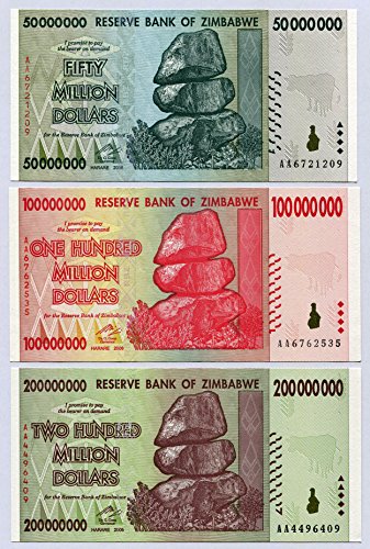 Zimbabwe 50 100 200 Million Dollars 2008 P79-P81 UNC Currency Bills von Central Bank of Zimbabwe