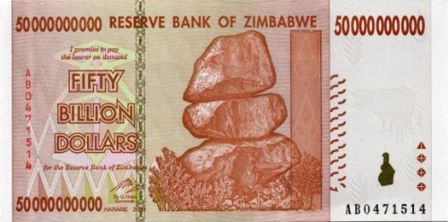 Zimbabwe 50 Billion Dollar Bank Note 2008 Uncirculated von Central Bank of Zimbabwe
