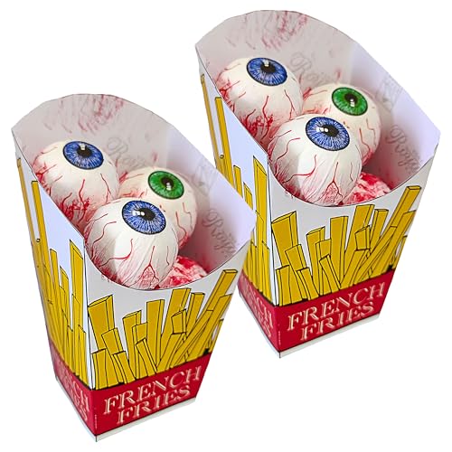 Cepewa Halloween Augäpfel in Pommesbox 2er Set | 8x14x7cm Styropor Papier | Partydekoration Augen Gruselparty von Cepewa